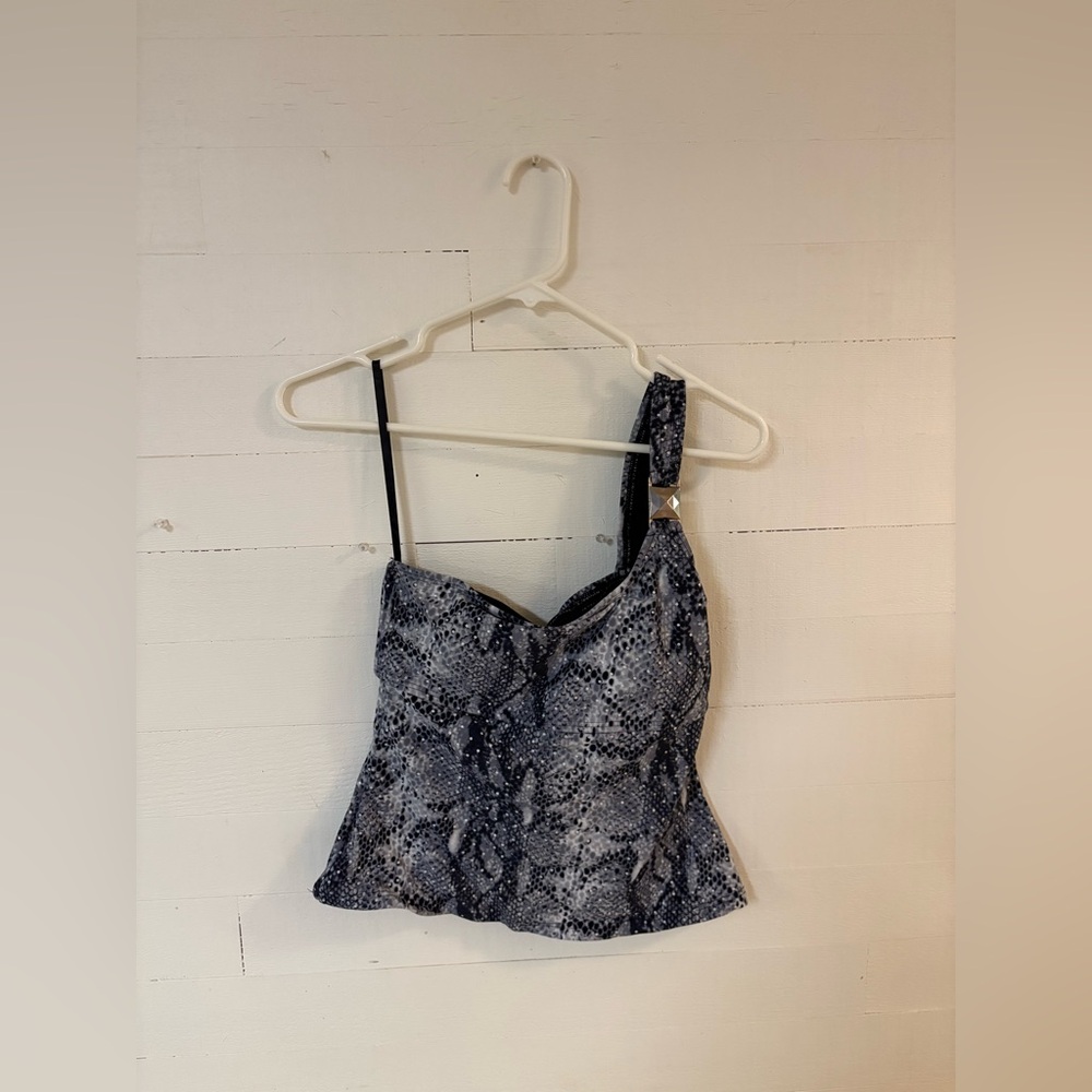 Attention Swimwear Snakeskin One Shoulder Tankini Top Small